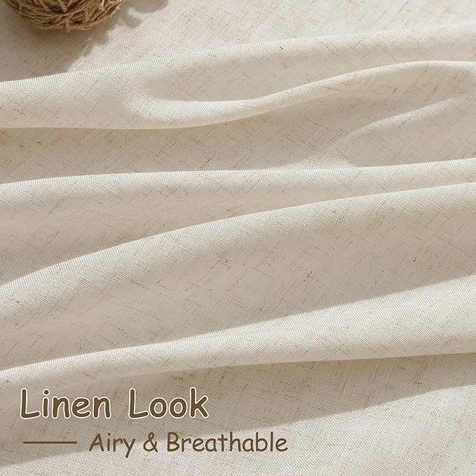 Nanspring Cream Beige Curtains 90 Inches Long for Living Room Linen Light Filtering Semi Sheer Curtain Back Tab Rod Pocket Modern Farmhouse Decor Elegant Coastal Drapes for Bedroom 52x90, 2 Panels