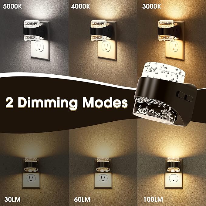Briignite LED Night Light Plug into Wall Dimmable Night Light with Bubble Design 3000K/4000K/5000K & 3 Brightness Levels for Baby Nursery Hallway Bathroom Kids Room Decor, 3CCT