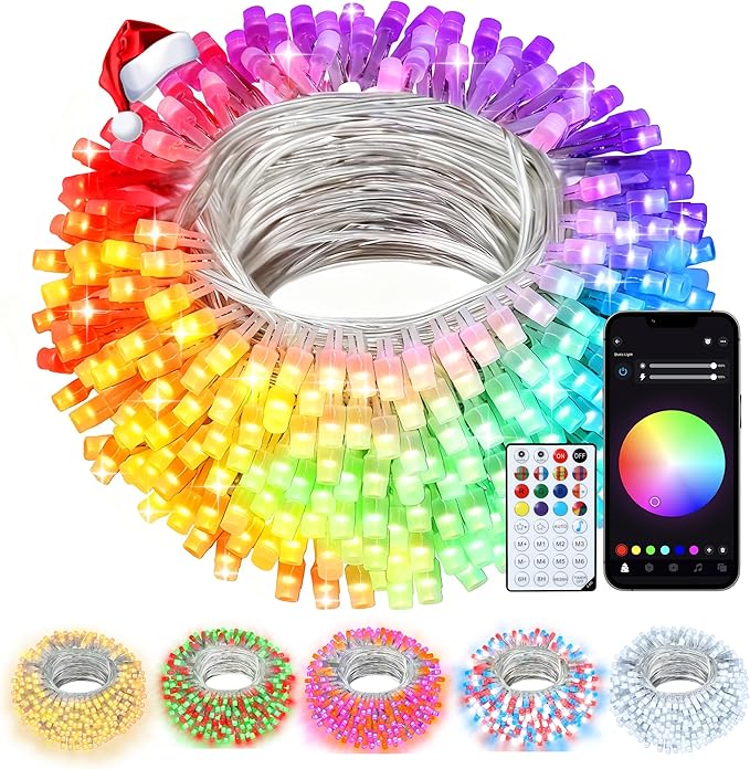 echosari Christmas String Lights, 100 LED Smart String Lights 33Ft Millions Color Changing with App, Music Sync for Yard Garden Xmas Trees Decor (Clear Cable)