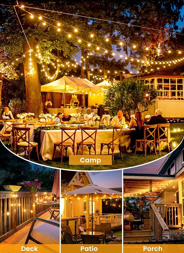Brightown Solar String Lights Outdoor Waterproof with Remote Cable Ties and Hooks, 37FT Patio Lights with 10 LED Shatterproof Bulbs, 3 Light Modes, Dimmable Hanging Lights for Backyard Party Decor
