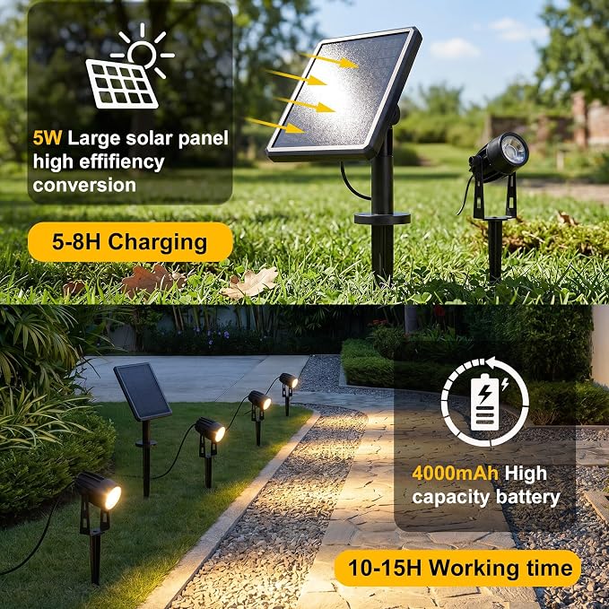 pearlstar Solar Spot Lights Outdoor Palm Tree Uplights 4pack 2-in-1 Stake&Wall Mounted Landscape Spotlights IP65 Waterproof for Flag Pool Yard Garden Pathway, Dusk to Dawn Auto Warm White Light