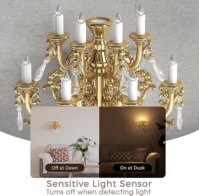 Briignite LED Night Lights Plug into Wall, Chandelier Night Light with Dusk to Dawn Light Sensor, Dimmable Golden Nightlight Plug in, 3000K Soft White for Bathroom Bedroom Hallway Kitchen