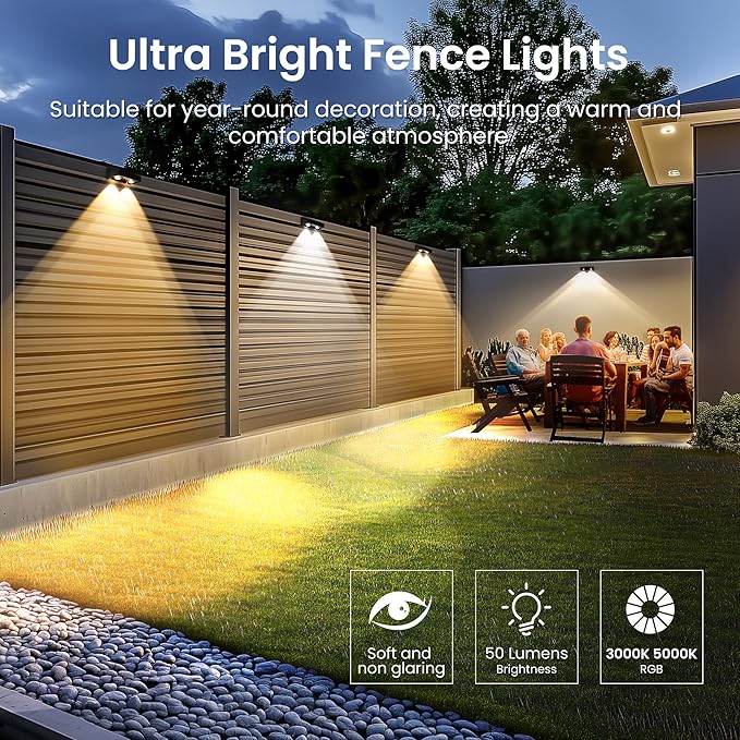 SOLPEX Solar Fence Lights Outdoor, 9 Fixed Colors ＆ Color Changing Fence Solar Lights Outdoor Waterproof IP65, LED Deck Lighting for Halloween Backyard Wall Step Patio Railing Pool Porch (8 Pack)
