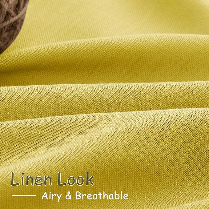 Nanspring Celery Yellow Curtains 120 Inches Long 2 Panels Set Back Tab Loop Pocket Linen Blend Light Filtering Semi Sheer Boho Decor Curtain for High Ceiling Living Room Drapes 52x120