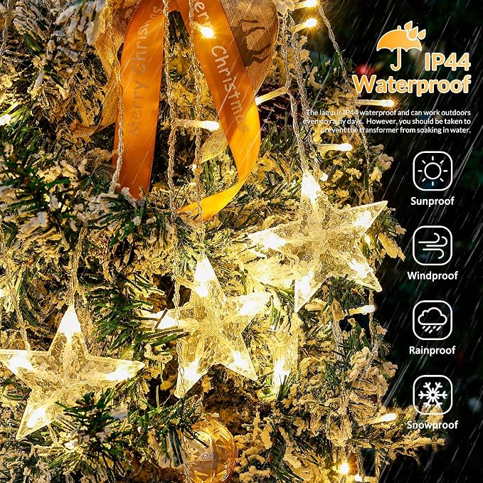YOUNGAR Stars Icicle Lights,Younger Stars Curtain Lights,11.5ft 118LED Hanging Lights for Home Bedroom Ceiling, Warm White Lights Decor for Wall Indoor, Outdoor, Party, Garden Christmas