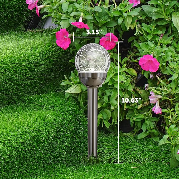 Solar Pathway Lights 3 Pack, Color Changing Globe Lights for Garden Decor | Cracked Glass Ball Outdoor Lights Solar Powered, Colored Solar Lights Outdoor Decorative Waterproof