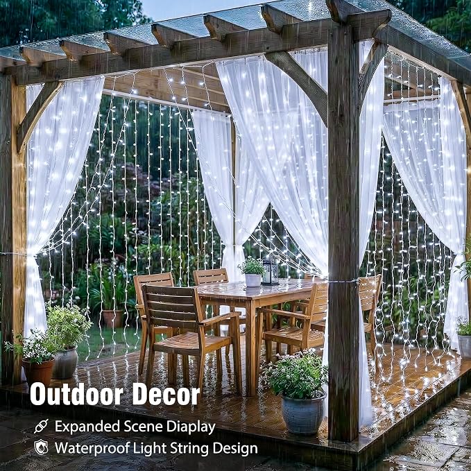 Star 304 LED 9.8ftx9.8ft 30V 8 Modes,Window Curtain String Lights Wedding Party Home Garden Bedroom Outdoor Indoor Wall Decorations(Cool White)