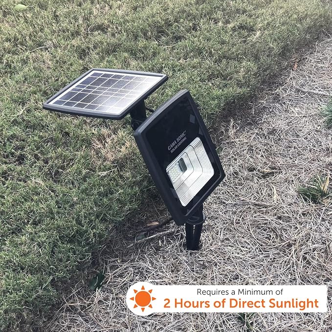 Gama Sonic Dual Color Solar Flood Light, Outdoor Black Cast Aluminum, Stake or Flat Mount Uplight for Trees, House, Landscaping, Walls with Detachable Solar Panel (203001)