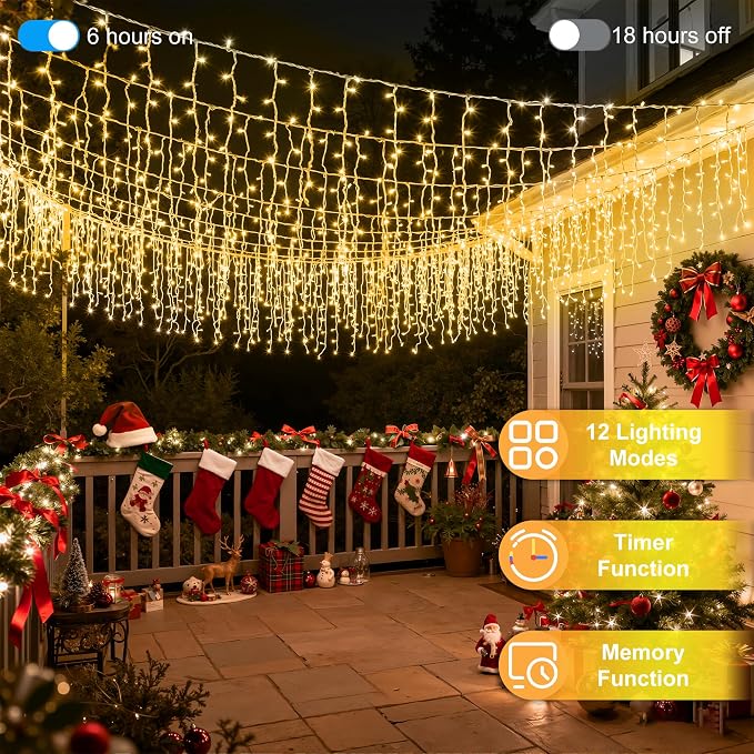 1620LED 164ft Christmas Lights, 360Drops 12 Modes Warm White Christmas String Lights Outdoor Dimmable, Waterproof Christmas Decoration Fairy Lights with Timer for Indoor Eaves Party Patio Window Fence
