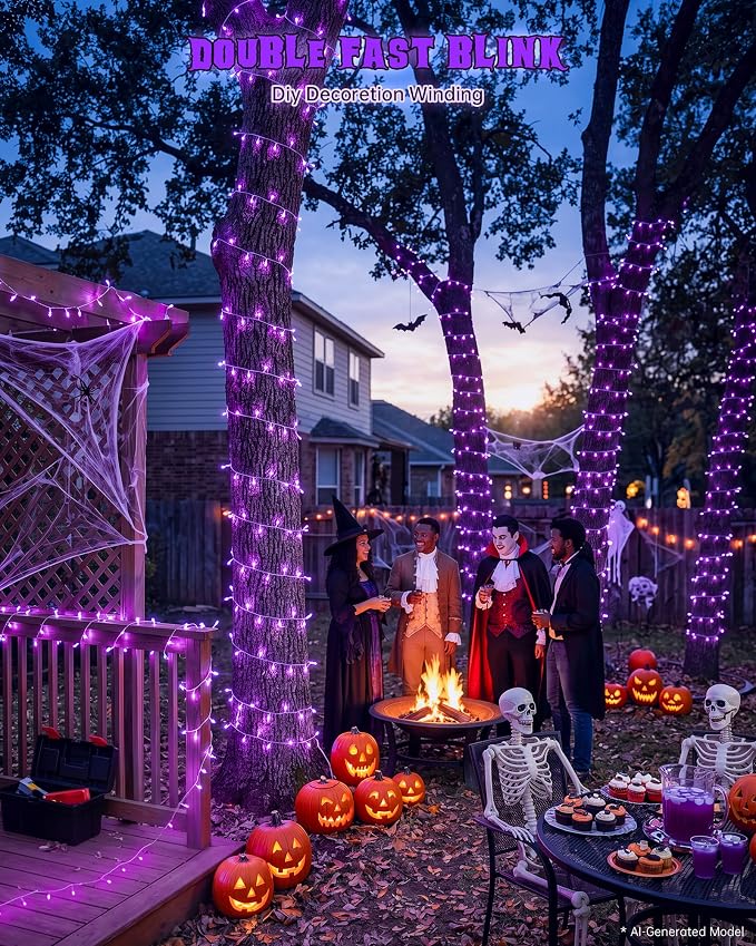 Halloween String Lights Indoor Outdoor,33FT 100 LED Purple Christmas Twinkle Lights,13 Modes Fairy Lights Plug in,Connectable IP65 Waterproof for Xmas Room Tent Patio Tree Party Decor(Purple)
