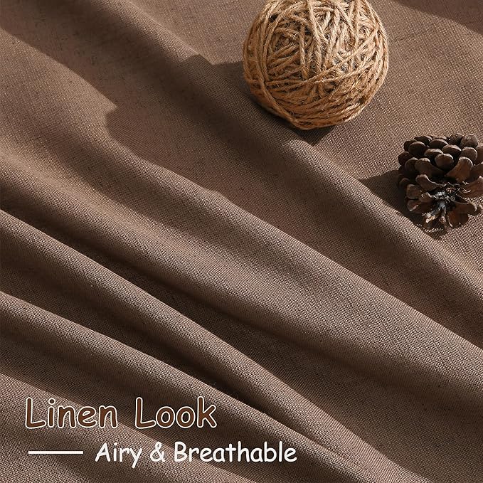 Caramel Brown Linen Curtains 90 Inch Length 2 Panels Set for Living Room Back Tab Rod Pocket Window Drapes Light Filtering Modern Farmhouse Curtain 90 Inches Long for Dining Room Nursery 52x90