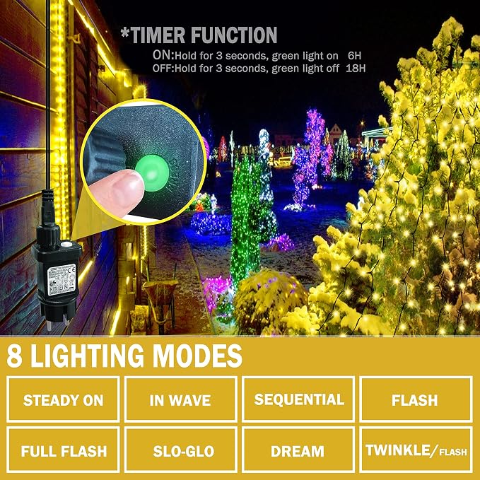Christmas Tree Lights with Ring 16 Strings 400 LEDs, Xmas String Lights with Timer 6.6FT Easy to Install, Christmas Lights Fairy Tree Light 8 Mode for Xmas Fir Pine Party Decoration Warm White