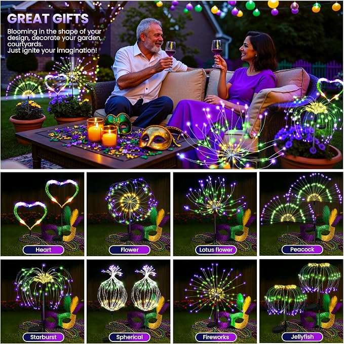 PEVOROS Garden Decor Solar Lights Outdoor,6 Pack 120LED Waterproof Colorful Solar Garden Lights Your Outdoor Decoration,Yard, Patio, Porch,Flower Pot,Pathway, for 4th of July (Purple, Green, Yellow)