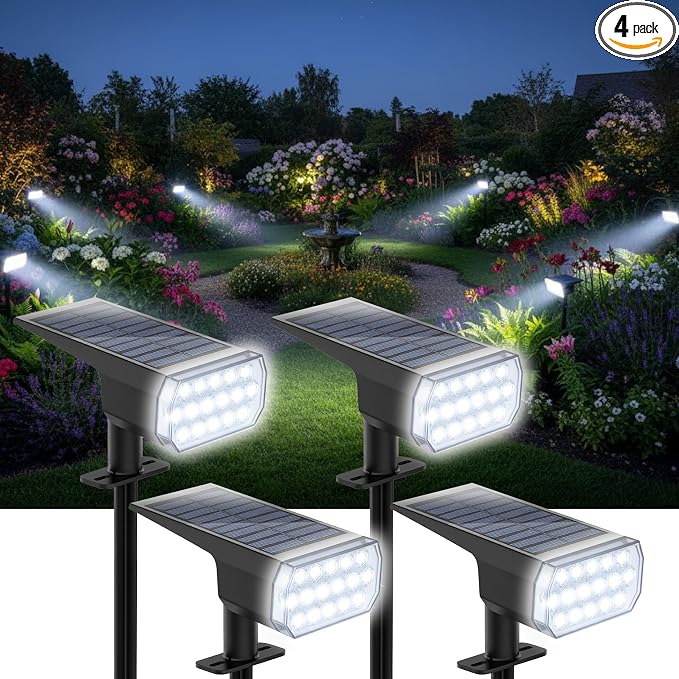 Solar Lights Outdoor Waterproof, 3 Lighting Modes Solar Spot Lights Outdoor, LED Solar Spotlights, Ultra Bright Dusk-to-Dawn Uplights for Garden, Landscape, Yard, Pathway, IP65, Auto On/Off