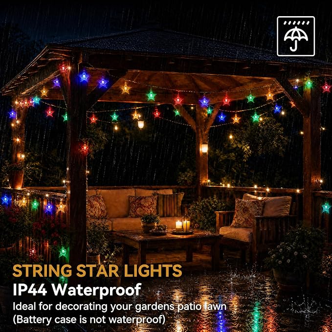 ITICdecor Star String Lights 15 FT 30 LED Fairy Christmas Light Battery Operated Indoor Outdoor Twinkle Lights Bedroom Decor for Party Wedding Xmas Tree (Multicolor)