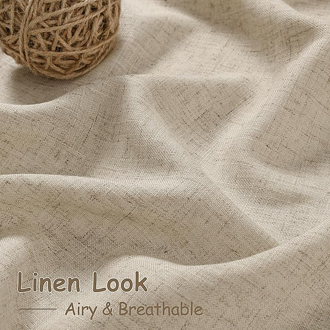 Taupe Burlywood Linen Curtains for Living Room 98 Inches Long Light Filtering Semi Sheer Curtain Back Tab Rustic Luxury Neutral Modern Farmhouse Decor Drapes for Bedroom Dinner Room 52x98, 2 Panels