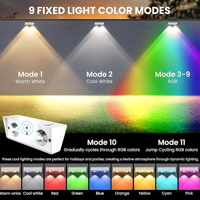 SOLPEX Solar Fence Lights Outdoor, 9 Fixed Colors ＆ Color Changing Fence Solar Lights Outdoor Waterproof IP65, LED Deck Lighting for Backyard Wall Step Patio Railing Pool Porch (12 Pack)