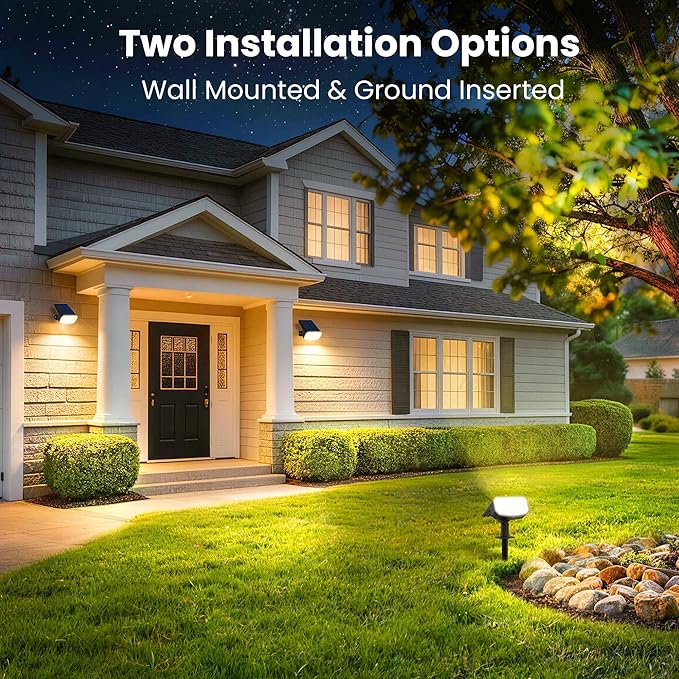 JEJOT Solar Lights Outdoor Waterproof IP65,Auto On/Off, 2700K 2 Lighting Modes, Super Bright LED, Solar Powered Yard Garden Solar Spot Lights for Outside Landscape -8 Pack