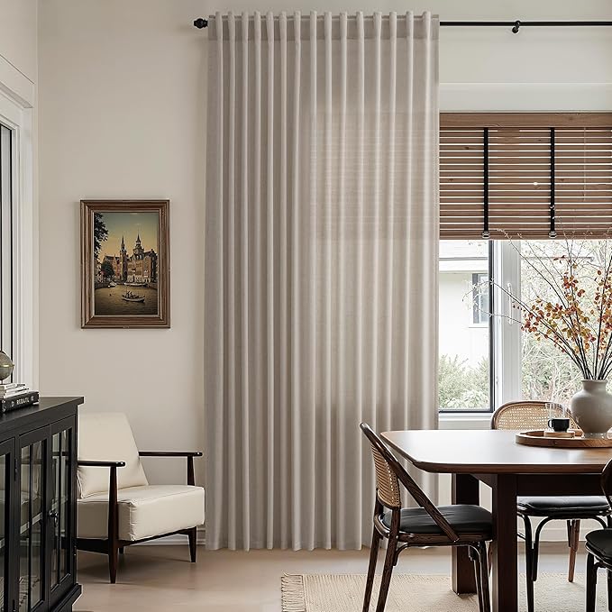 Ecru Linen Curtains for Living Room 105 Inches Long Light Filtering Semi Sheer Curtain Back Tab Rustic Farmhouse Decor Burlap Elegant Soft Luxury Boho Drapes for Bedroom Dinner Room 52x105, 2 Panels