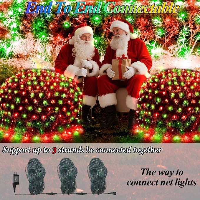 204 LED Net Lights, 35 Colors Changing Christmas Net Lights Outdoor, 9.8ft x 6.6ft Connectable Bush Mesh Light Clear Wire for Halloween Christmas Tree Holiday Wedding Party Gazebo Patio Decor