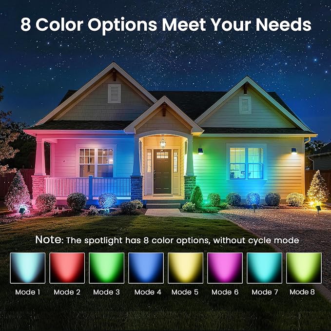 DAMINY Color Changing Solar Spot Lights 9 Lighting Modes,Outdoor Waterproof IP65,Multicolor RGB Spotlight for Gardens,Porches,Landscape,Yard Deconrations-8 Pack