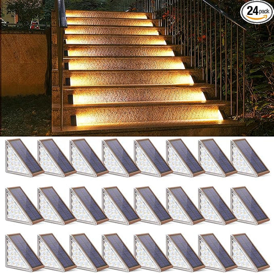 NIORSUN Solar Stair Lights,Warm White Outdoor Step Lights IP67 Waterproof Auto On Off, Outdoor Stair Lights for Steps,Stair,Patio,Yard,Porch,Front Door,Sidewalk,Deck Decor（Brown, 24 Pack）