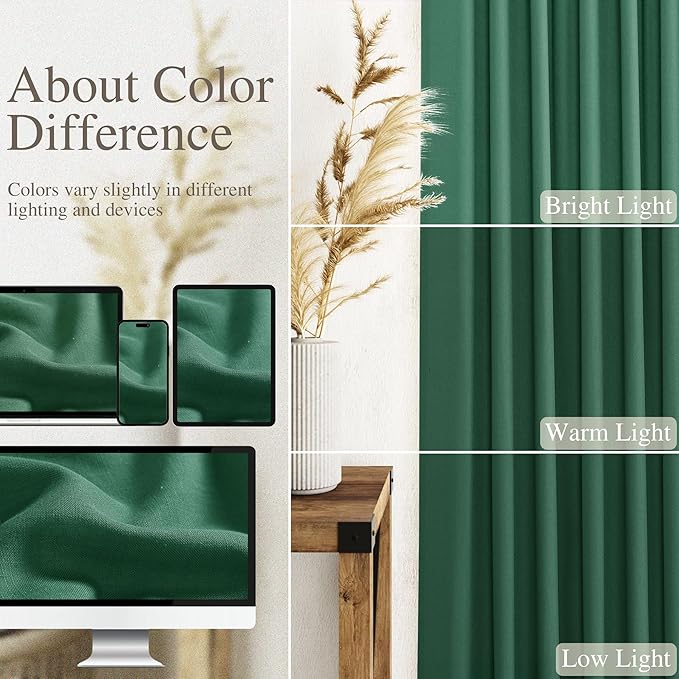 Dark Green Linen Curtains 72 Inch Length for Living Room Sheer Lightweight Door Drapes 2 Panels Set for Kids Bedroom Light Filtering Back Tab Rod Pocket Curtain for Kitchen Protect Privacy 52x72