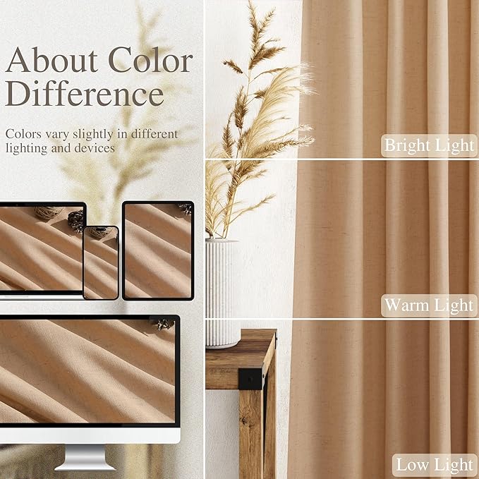 Camel Linen Curtains 120 Inch Extra Long for Living Room Back Tab Semi Sheer Light Filtering Drapes Modern Farmhouse Boho Decor Cotton Textured Curtain for Floor to Ceiling High Window 52x120