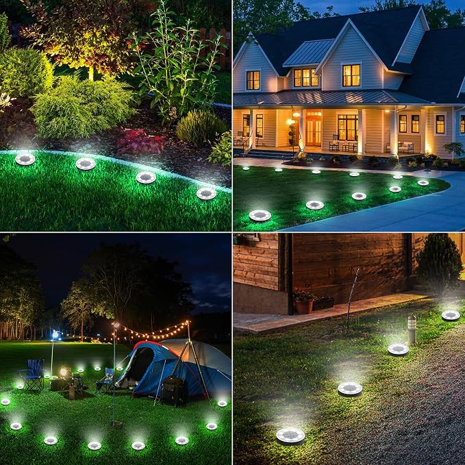 Joomer 16 Pack Solar Ground Lights, 2-in-1 Solar Lights Outdoor Waterproof Solar Powered Disc Light Landscape Garden Lighting Light for Patio Pathway Lawn Yard Driveway Walkway Deck Step(White)