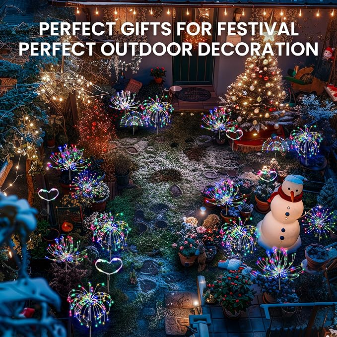 PEVOROS Garden Decor Solar Lights Outdoor,120LED Waterproof Colorful Solar Fairy Garden Lights for Outdoor Decoration,Yard, Patio, Porch,Flower Pot,Pathway, for 4th of July(4Pack)