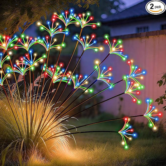 JJGoo Solar Garden Lights, New Upgraded 2 Pack Solar Swaying Starburst Light, Waterproof Fireworks Outdoor Lights, Yard Patio Pathway Decoration, Colorful