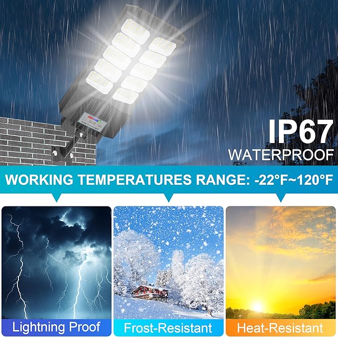 Solar Street Lights Outdoor Waterproof - LED Solar Flood Lights Outdoor Dusk to Dawn with Mention Sensor, Outdoor Solar Powered Floodlight for Parking Lot/Garden/Yard/Pathway Lighting