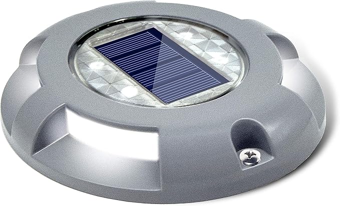 SIEDiNLAR Solar Deck Lights Driveway Dock LED Light Solar Powered Outdoor Waterproof Road Markers for Step Sidewalk Stair Garden Ground Pathway Yard 1 Pack (White)