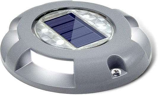SIEDiNLAR Solar Deck Lights Driveway Dock LED Light Solar Powered Outdoor Waterproof Road Markers for Step Sidewalk Stair Garden Ground Pathway Yard 1 Pack (White)