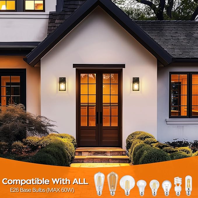 WIHTU Dusk to Dawn Outdoor Lighting Fixtures, Black Exterior Front Porch Light, Sensor Wall Sconce Lamp, Waterproof Wall Lantern, Anti Rust Outside Coach Lights for House, Doorway, Garage