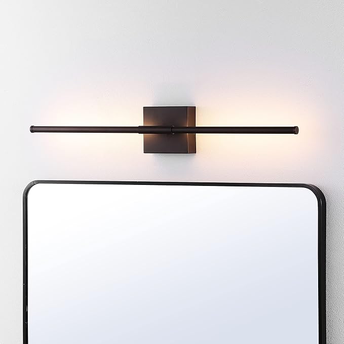 JONATHAN Y 28" Oil Rubbed Bronze Modern Dimmable Integrated LED Wall Sconce, Metal Vanity Light for Bathroom Mirror Bedroom Hallway, Sleek Hardwired Wall Lamp Fixture, 3000K (JYL7022D)