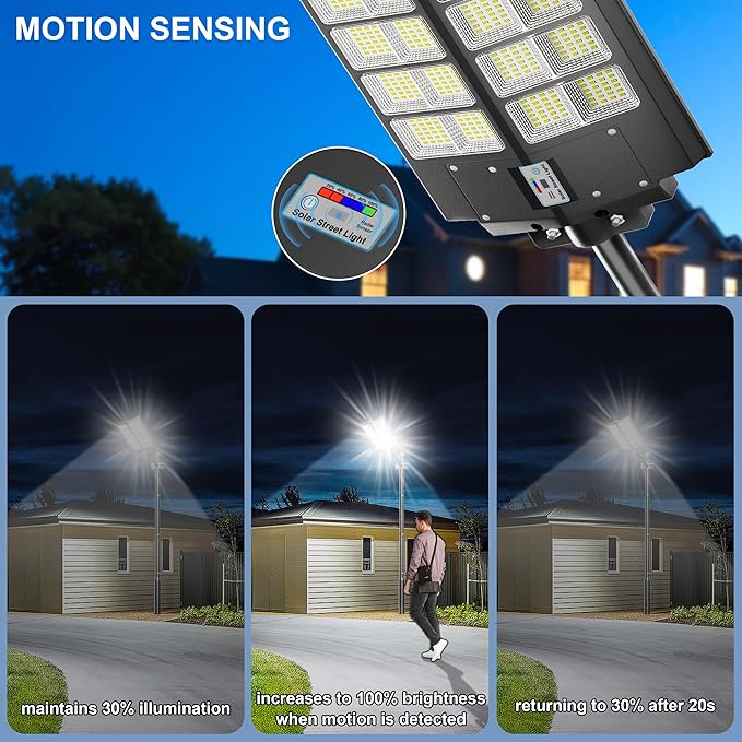 2-Pack Solar Street Light - 9000W Solar Street Lights Outdoor 300000LM, 7000K Commercial Parking Lot Light, Flood Outdoor Lights IP67 Waterproof with Motion Sensor, 3-Year Warranty
