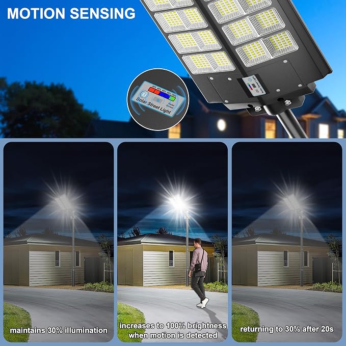 Ultra Bright Solar Street Light –9000W Solar Street Lights Outdoor with 300,000LM, IP66 Waterproof Dusk to Dawn with Remote Commercial & Industrial Floodlight for Parking Lots, Warehouses, Yard