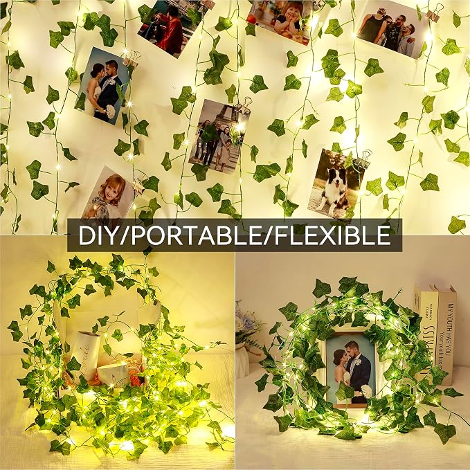 (New) Vines with String Lights, 33ft 100 LED Leaf String Lights, LED Artificial Vines with Fairy Light, 2 Modes Fake Vines Ivy Lights for Bedroom, Wall, Room, Garden, Party Decoration