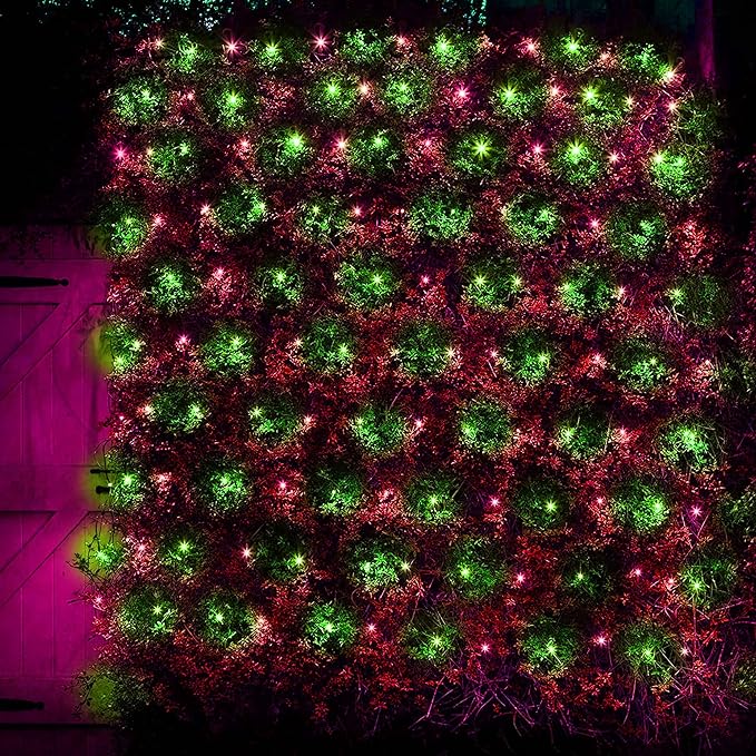 Dazzle Bright Christmas Net Lights, 360 LED 12FT x 5 FT Transparent Wire Waterproof Connectable String Lights with 8 Modes for Bushes Garden Party Holiday Decoration (Red and Green)