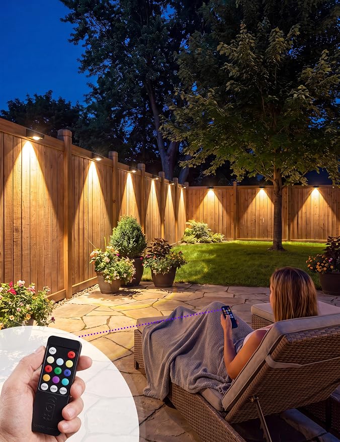VOLISUN Solar Fence Lights with Remote Control, Fence Lights Solar Powered, IP65 Waterproof LED, RGB Color Changing Solar Light for Fence, Yard, Wall, Backyard (8 Pack,Black)