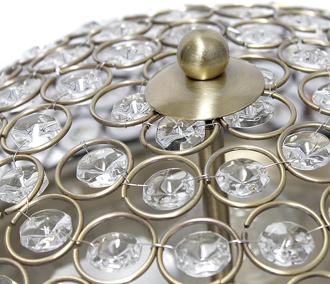 Elegant Designs FM1000-ABS Elipse Crystal 13 Inch Modern Metal 2 Light Bowl Shaped Ceiling Flush Mount Fixture, Antique Brass