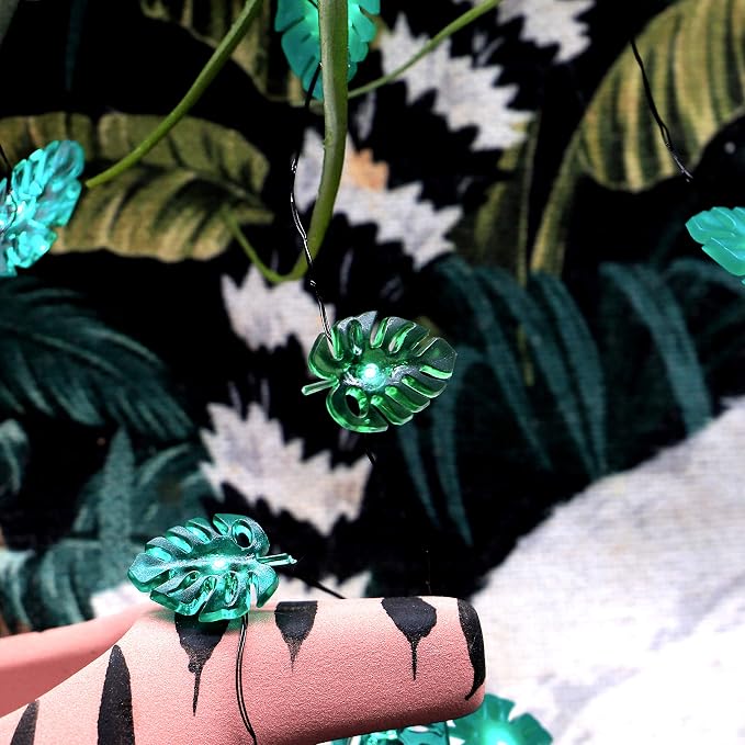 MIYA LIFE Summer Tropical Leaf Lights for Bedroom Battery - Operated Fairy Lights with Remote - Tropical Monstera Green Decor Acrylic Monstera Leaf Decor for Summer Party Home