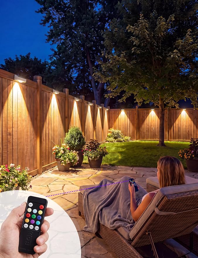 VOLISUN Solar Fence Lights with Remote Control, Fence Lights Solar Powered, IP65 Waterproof LED, RGB Color Changing Solar Light for Fence, Yard, Wall, Backyard (12 Pack,White)