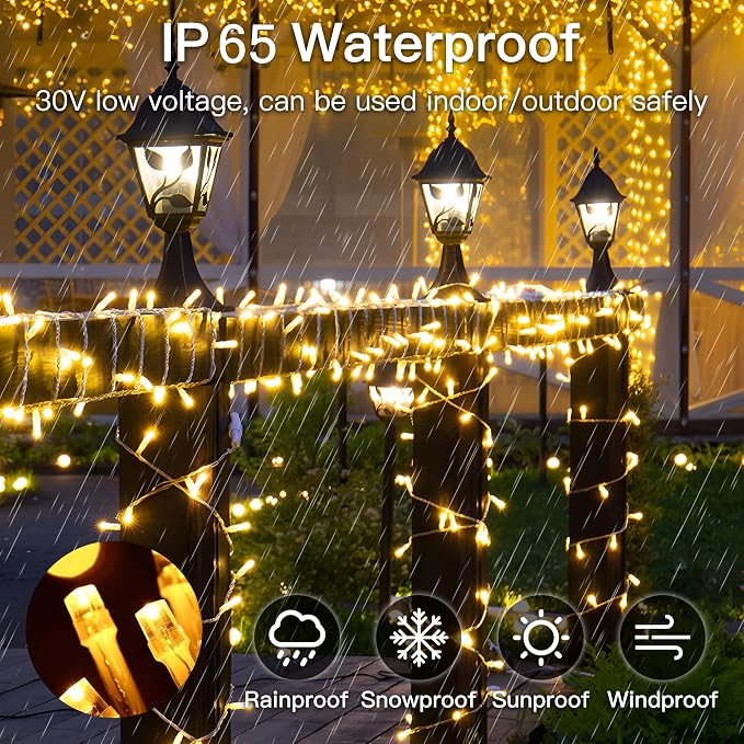 String Lights Indoor Bedroom, 33FT 100 LED Fairy String Lights Outdoor Waterproof, 8 Modes Memory Twinkle Christmas Light Plug in for Classroom Dorm Patio Tree Garden Decor(Warm White)