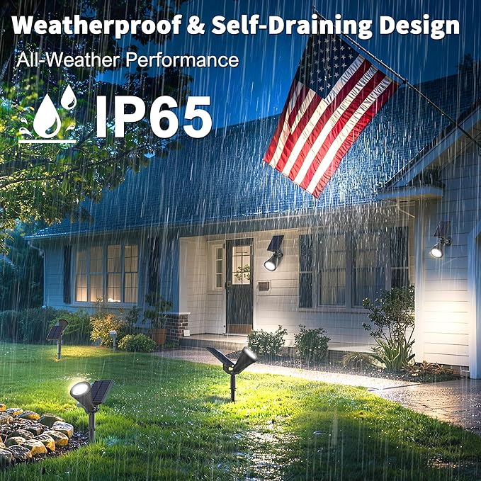 JEJOT 2 Pack Solar Lights Outdoor Waterproof,Cool White Light,2 Lighting Modes,Solar Powered Spotlights for Yard Garden Solar Spot Lights for Flag Landscape Auto On/Off