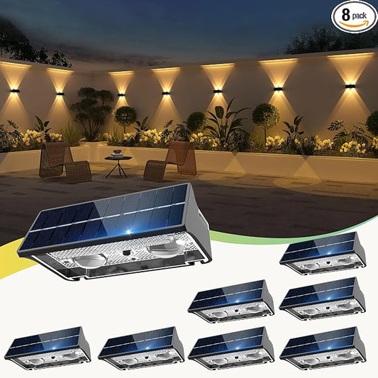 Solar Fence Lights Outdoor,Solar Up and Down Lights Garden Fence Wall Lights Solar Powered IP65 Waterproof 9 Colors 11 Modes RGB Fence Lighting for Patio/Backyard/Porch/Fence (8)