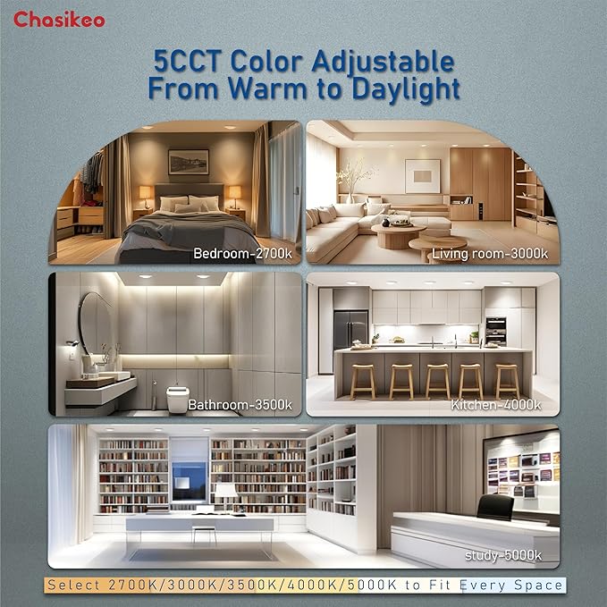 6 Pack LED Disc Lights Ceiling 6 Inch, Dimmable Flush Mount Disk Lights, Low Profile Recessed Can Lighting, 2700K/3000K/3500K/4000K/5000K Selectable, 14.8W, 1150LM, CRI90, UL/FCC/Energy Star
