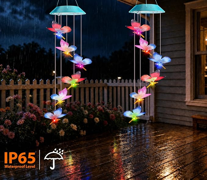 Zeiliuled Solar Wind Chime,Color Changing Dynamic Butterfly Wind Chimes | Solar Outdoor Decorative Mobile Lights for Garden, Yard, Patio, Window Decorations, Gift for Women Mom Girls
