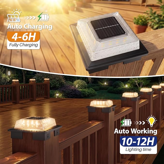 APONUO Solar Post Cap Lights, 3 Color Modes & 2 Brightness, Adjustable Base Fits 4x4 5x5 6x6 Posts (3.5-5.5 Inch), IP65 Waterproof, Deck & Fence Post Lights Solar Powered with Screws, Black, 2 Pack